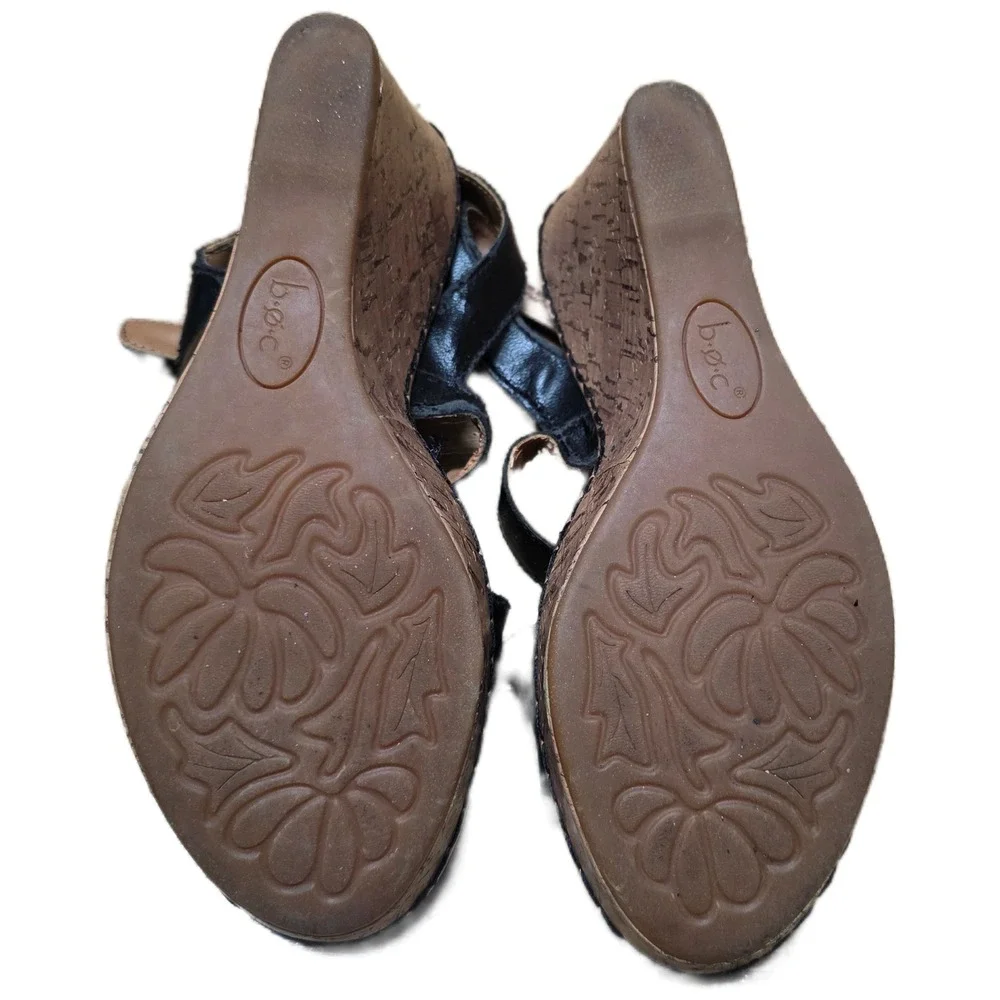 Boc Born Concept Schirra Wedge‎ Sandals Women's Size 7 M Black Leather Cork